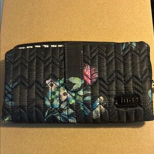 Lug Black Quilted Wallet with Colorful Floral Accents